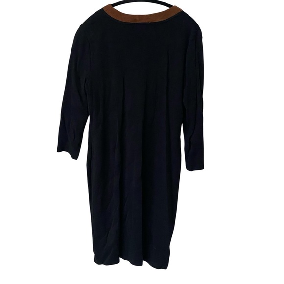 Ralph Lauren Black Sheath Dress with Brown V-Neck Long Sleeves - Picture 5 of 7